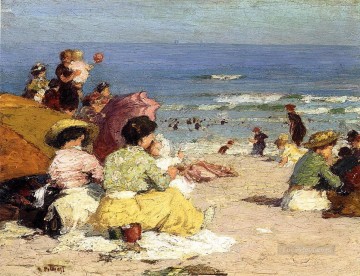 Escena de playa con gente. Pinturas al óleo